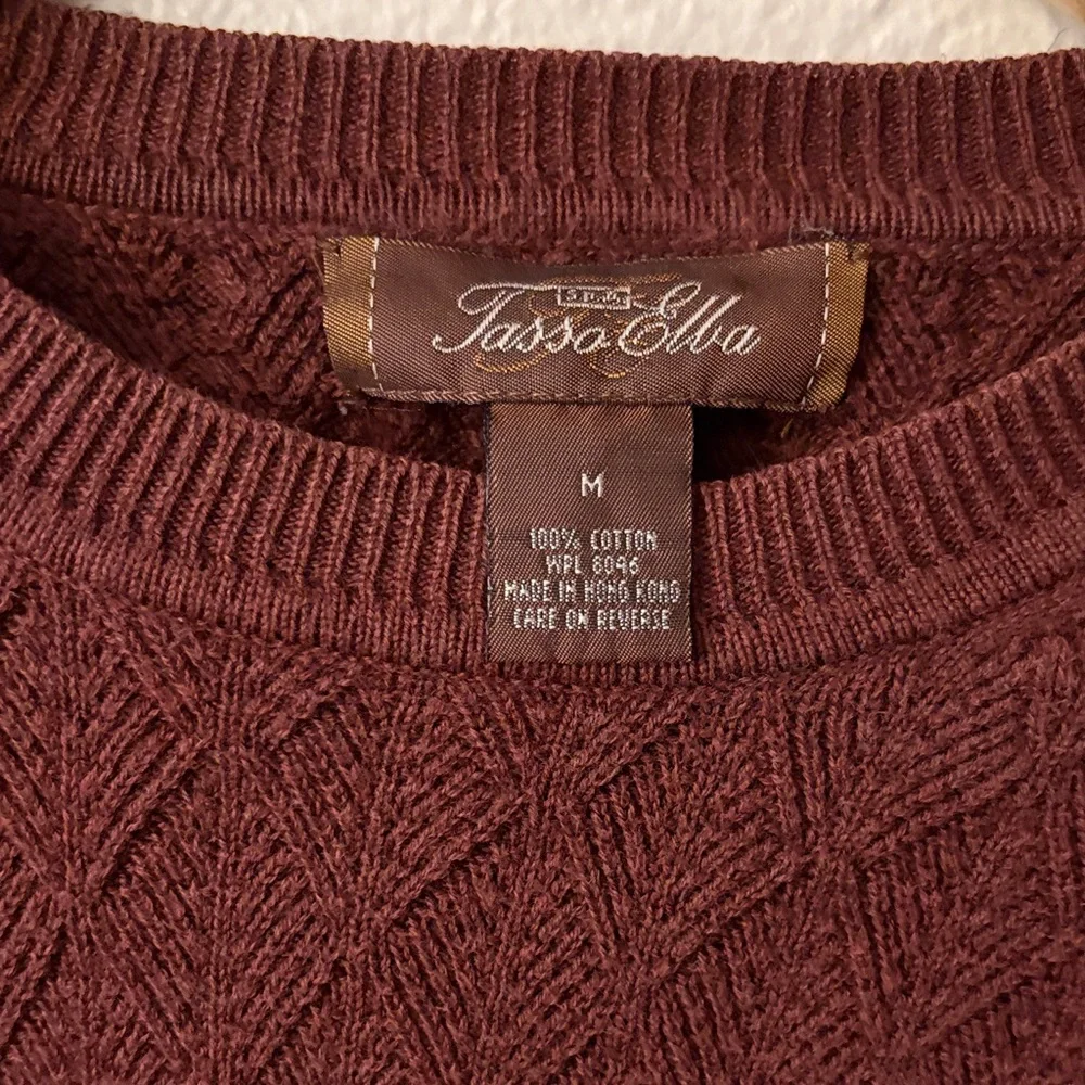 Tasso Elba Cable Knit Sweater Mens M Burgundy Cotton Crewneck Classic Textured - Picture 3 of 9
